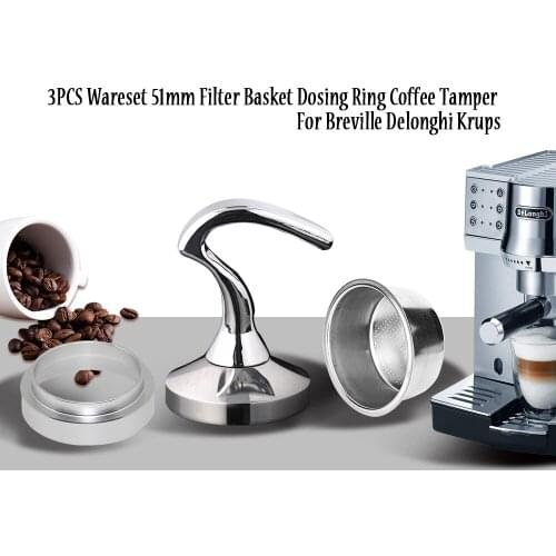 51mm Breville Delonghi Stainless Steel Refillable Coffee Filter Tamper Dosing Ring For Breville Delonghi Krups Coffeeware 3PCS