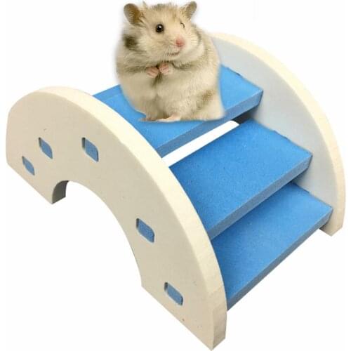 Blue Color CC Shaped Hamster Toy Wooden Bridge Hamster Eco-friendly Wooden Bridge Ladder Seesaw Syrian Hamster Toy Wooden Bridge