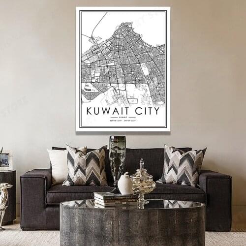 KUWAIT CITY Map Creative Poster Line Drawing Modern Minimalist Art Print Study Room Home Decor Gift Idea