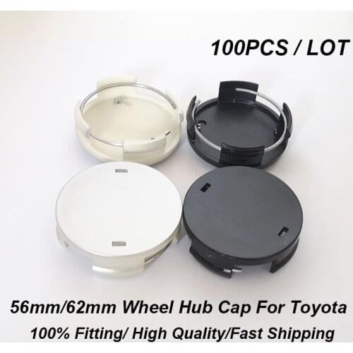 100x 62mm Wheel Dust-proof Emblem Covers Car Hub Caps Accessory Black Silvery for Carolla Camry Reiz Sienna Prius Land Cruiser