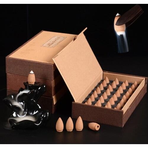 32pcs/Box Natural Tower Backflow Incense Cones Meditation Buddhism Smoke Cones Sandalwood Aromatherapy Encens Cone