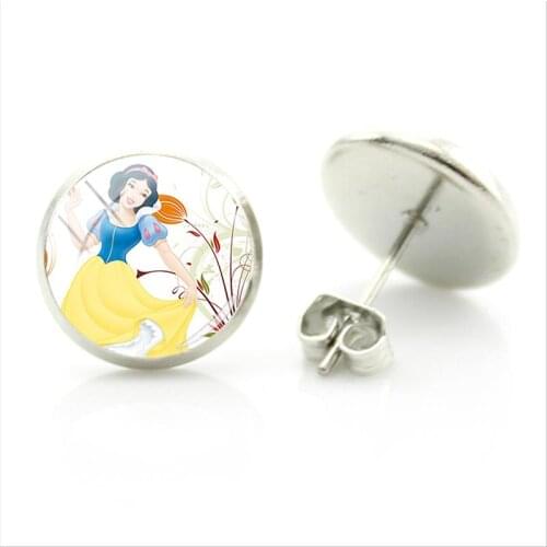Disney Beautiful And Cute Snow White Pattern Earrings Glass Cabochon Fashion Simple Style Jewelry Accessories