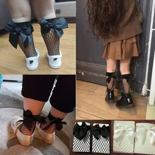 Summer Fishnet socks Kids Ruffle Ankle toddler Girls short Socks Bow Lace Mesh Kids big Girl knee high Sock fishnet mesh