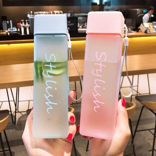 Summer Large Capacity Square Plastic Frosted Water Bottle For Student Simple Fall Proof Portable Lovely Sports Handy Cup