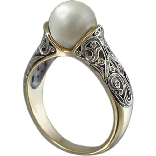 Fashion Imitation Pearl Ring Jewelry Elegant Vintage Pattern Wedding Ring for Women Accessories Party Womens Rings