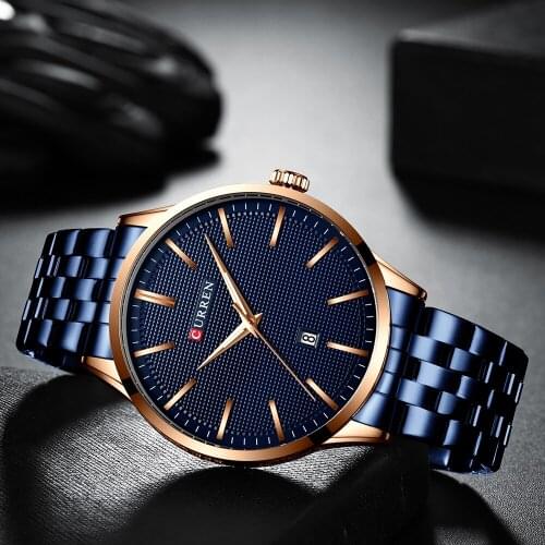 2019 CURREN Autumn New Blue Mens Watch Men Plaid Pattern Fashion Sports Lightweight Watch Mens Waterproof Quartz Watch Time