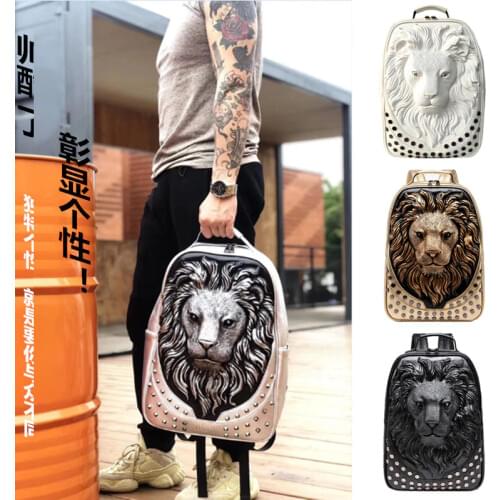 2020 New Personality Tide Bag Hip-hop Street Trend Lion Head Backpack Tide Brand School Bag Shoulder Bag Male Travel Bags