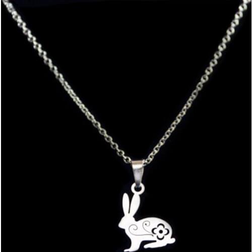 Everfast 1pc Cute Rabbit Pendant Collar Necklaces Flower Bunny Stainless Steel Necklace Making Jewelry Accessories