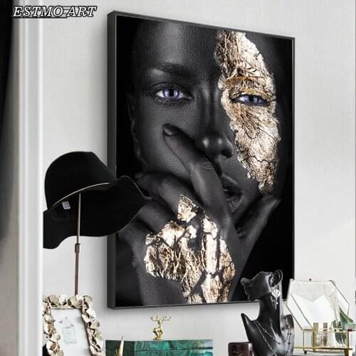 African Art Black Gold Woman poster and Prints Nordic Hoom Decor living room wall Abstract art HD Figure picture Canvas Painting