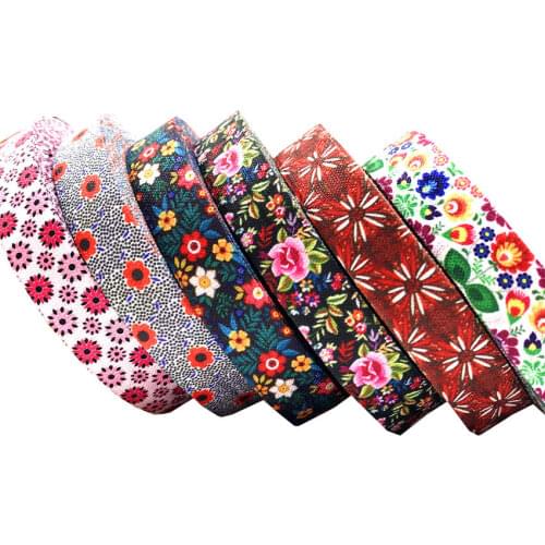 5Yards 16mm Cute Flowers Fold over Elastic bands Baby Headband Girls Hair ties Hair Accessories Craft Supply