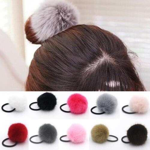 Pompon Ball Pompom Elastic Hair Bands Bobble Faux Fur Fluffy for Lady Girl Ponytail Holder hair rope ties Scrunchies Accessories