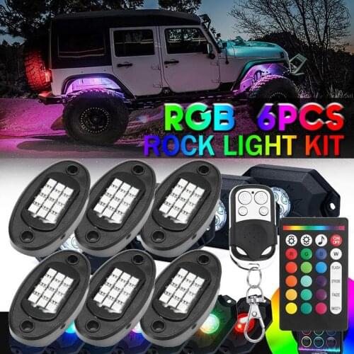 NEW 6 In 1 LED Rock Light Under Body Light RGB Car Atmosphere Lamp bluetooth Offroad Pickup SUV ATV Truck Rock Lamp