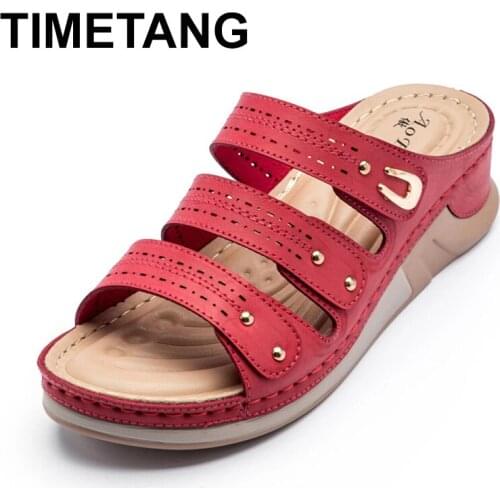 TIMETANG 2021Summer New Hollow Women Shoes Casual Beach Shoes Non-slip Metal Decoration Women Slippers Wedge Soft bottom Female