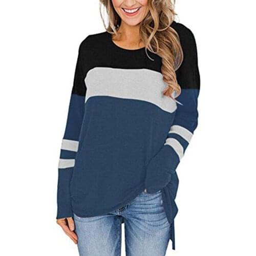 Harajuku Tops Woman Tshirts Womens Casual Long Sleeve Stripe Print Color Matching T Shirt Slim Top Poleras Mujer Camisetas