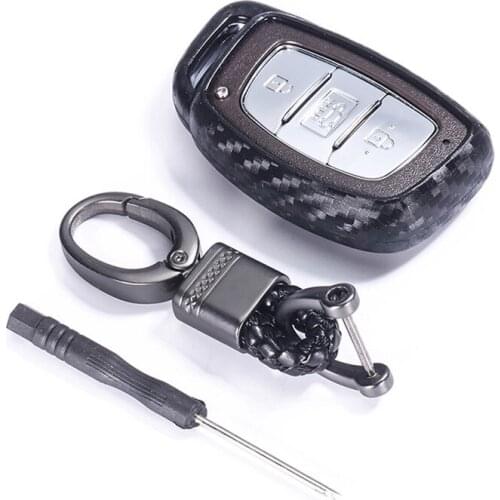 Carbon Silicone Car Key Case bag For Hyundai Sonata Santa Fe Tucson IX30 IX35 IX45 Folding Remote Fob Cover Keychain Protector