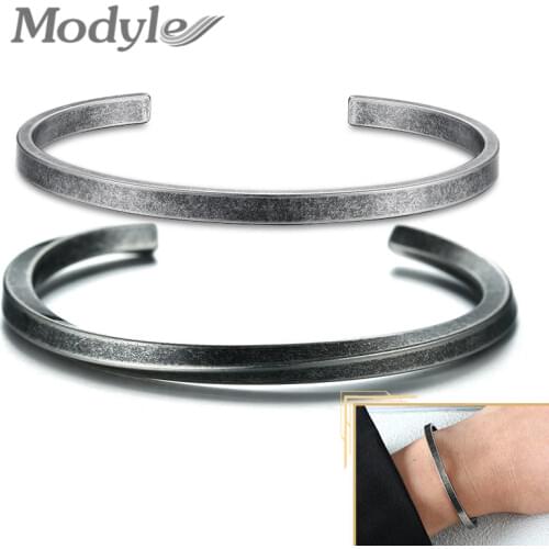 Modyle Vintage Viking Cuff Bracelets Bangles for Men Women Simple Classic Pulseras hombre Stainless Steel Male Jewelry