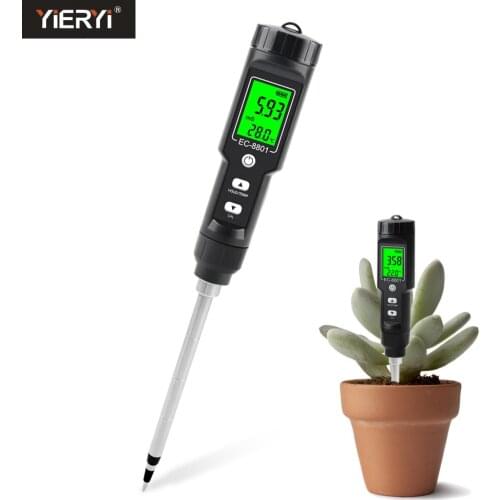 Yieryi 2-in-1 Professional Digital Soil EC/Temperature Tester Waterproof, Backlight Automatic Temperature Compensation Removable