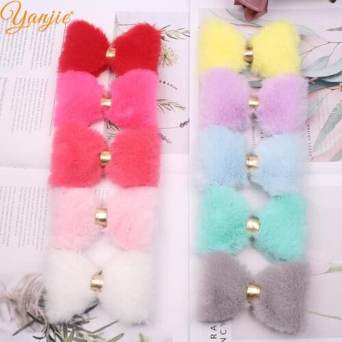 10pcs/lot 2020 New Arrival 4" Faux Rabbit Fur Girls Hair Bow Barrette Womens Funky DIY Hair Accessories Hair Clip Headwear