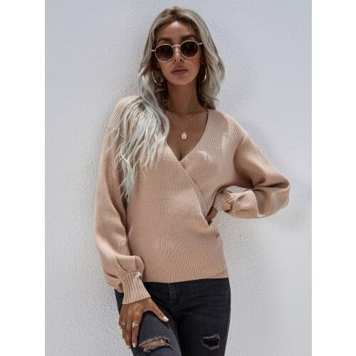Sexy Autumn Spring Long Sleeve Deep V-Neck Cross Knitted Sweaters Tops Loose Outerwear Cardigan Womens Sweater Clothing