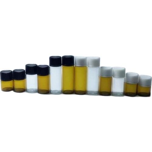 100Pcs Brown Amber Glass Bottle With Lid Cap Small Brown Glass Bottle Essential Oil Vials Sample Penicillin Bottle 1ml 2ml 3ml