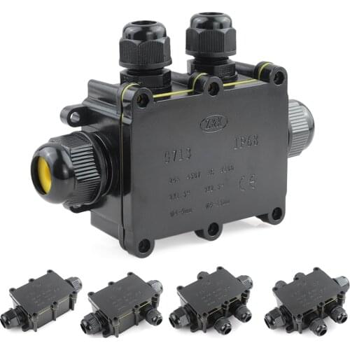 2/3/4/5/6 Way IP68 Waterproof Junction Box Electrical Enclosure Block Cable Connecting Line Protection Wire Black Junction Box