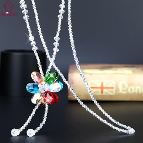 Graceful Crystal Flower Long Necklace Bohemia Fashion Women Beads Sweater Chain Korean Elegant Strand Jewelry Neck Accessories