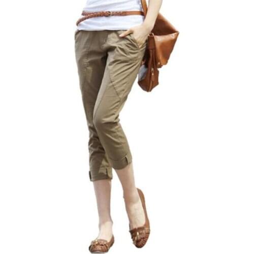2021 Summer Women Casual Slim Cotton Pants Capris Female Elastic High Waiste Harem Pants Pencil Pants Women S639