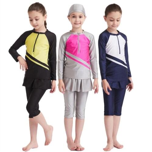 3PC islamic swimsuit for kids girls burkini muslim swimwear modest stroje kąpielowe pontalon femme muslim maillot fille plage