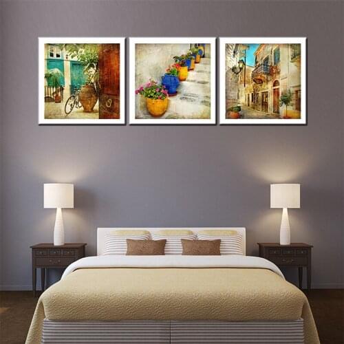 Drop shipping 3 pieces bicycle flowers cabin for living room wall art pictures canvas oil painting home decor poster nordic