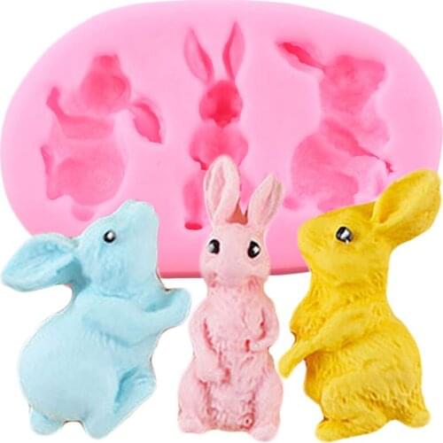 3D Cartoon Rabbit Silicone Mold Cupcake Topper Fondant Molds Cake Decorating Tools Soap Resin Clay Mould Candy Chocolate Moulds