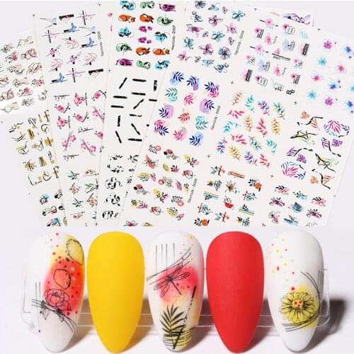 48 Sheets Nail Water Decals Set Leaf Flowers Transfer Sliders Abstract Face Line Water Stickers for Nails Manicuring Decoration
