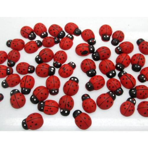 50Pcs Mixed Red Ladybug Wood Beads Decoration Crafts Flatback Cabochon Scrapbooking Fit Phone Embellishments Diy Accessories