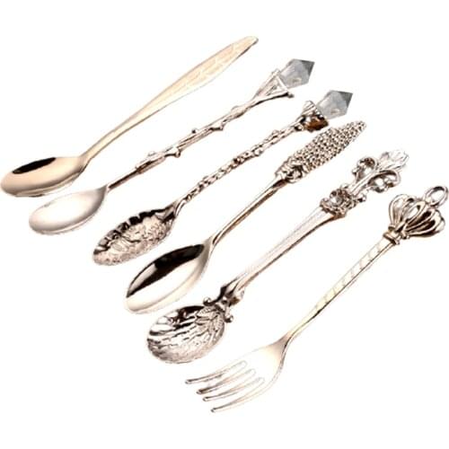 Retro European-Style Palaces Tableware 6 Sets Dessert Table Decoration Spoon Coffee Lower Spoon Gold Silver Bronze Color JW