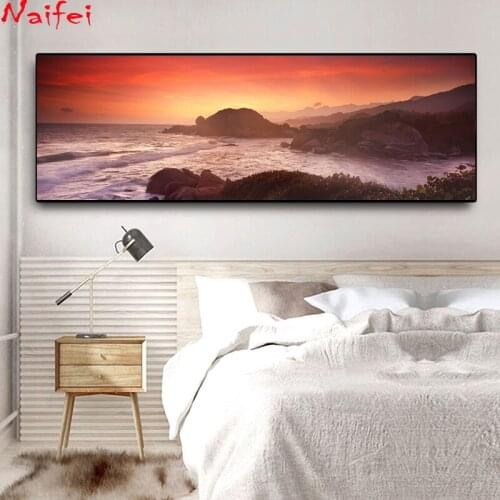 Large 5D Diy Round/Square Diamond Painting Sunrises Sea Coast Scenery Diamond Mosaic Rhinestone Embroidery Cross Stitch Kits