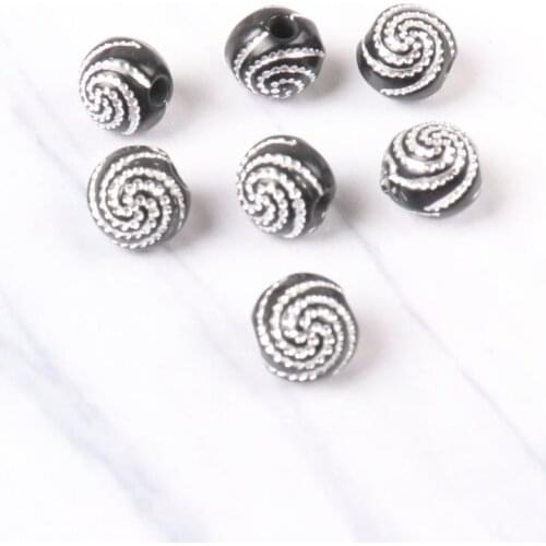 Black Silver Stripe Round Spiral Spacer Beads For Bracelet Necklace Jewelry making DIY 8mm 200pcs/lot 2018 New