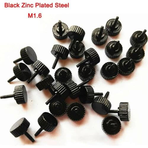 Black Zinc Computer PC Case Hand Tighten Turn Knob Bolts Flat Head Step Knurled Thumb Screw M1.6