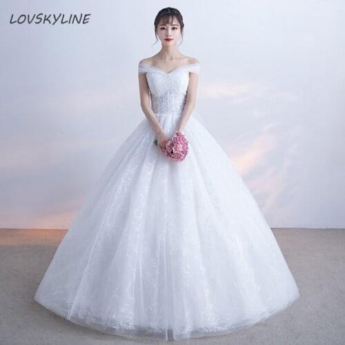 Elegant Lace Princess Wedding Dress Boat Neck Beads Bow Design Fashion Bride Wedding dresses Vestido De Noiva Plus Sizes