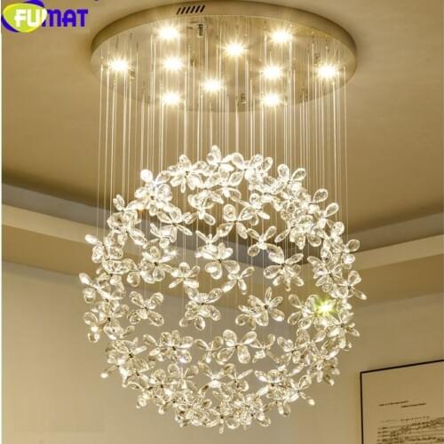 FUMAT Crystal Clear K9 Ceiling Lamps Flower Ball Stairway Modern Villa Chandelier Lighting Hanging Fixture Mall GU10 LED Lights