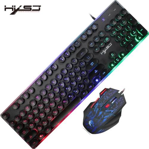 English+Russian Gaming Keyboard And Mouse Combo USB Wired Luminous Gamer Kit MultiMedia LED Colorful Glowing Backlit For PC