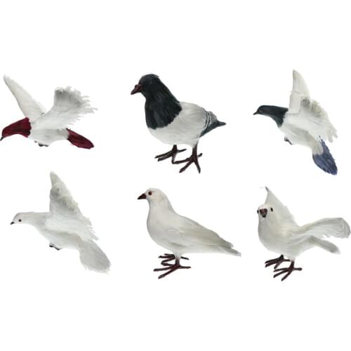 Artificial Feathered White Doves Standing & Flying Realistic Birds Statues Ornaments for Home Tabletop Décor Garden Decoy