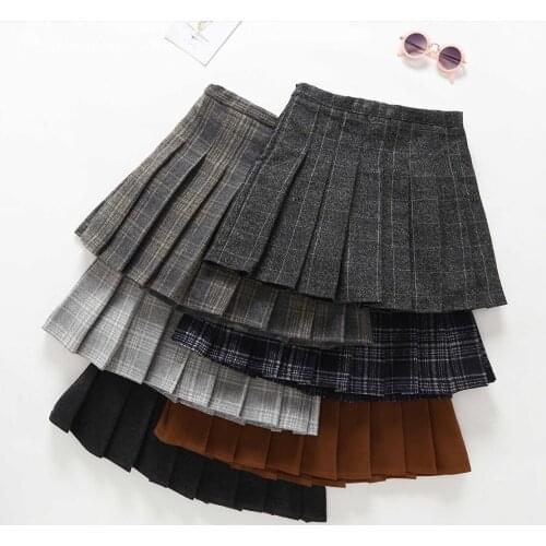 Plaid High Waist Pleated Girls Preppy Style Winter Autumn Woolen Thicken Skirt Quality Formal Kids Childrens Clothing 100-170cm