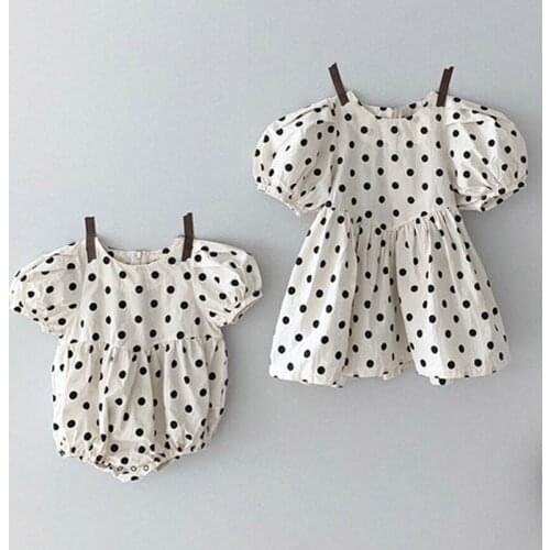 Baby Girls Rompers New 2020 Summer Infant Girls Bodysuit Dress Baby Clothes Bodysuits Dot Puff Sleeve Rompers