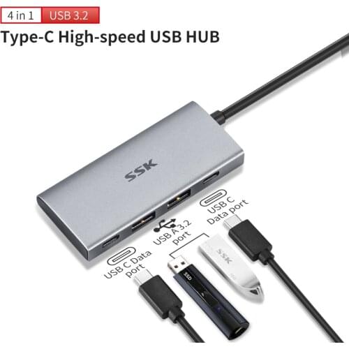 SSK USB C 10Gbps Hub, 4-in-1 Type C Multiport Adapter,USB C High Speed Dock for iPad Pro/iMac/MacBook/Pro/Air/Surface Pro