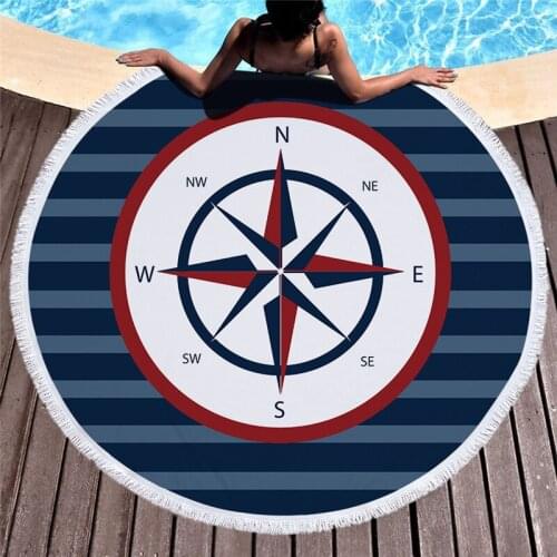 Round Summer Beach Towels Microfiber Fabric Sailboat Anchor Beach Towel For Living Room Home Decor Towels Bathroom Throw Blanket