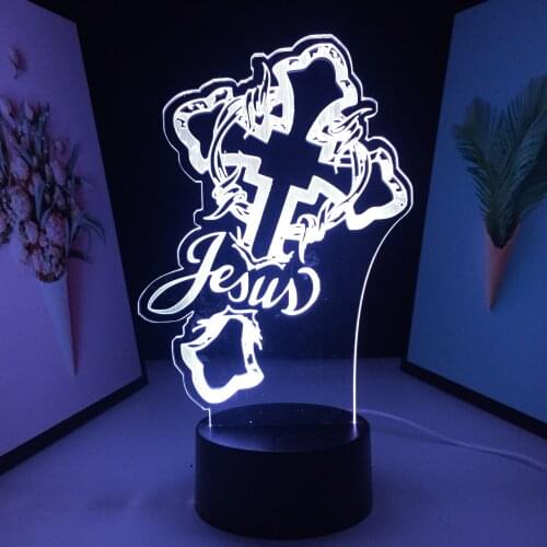 Cool Cross With Letters Black Base 3D Lamp Home Decor for Couple Childrens Festival Birthday Gifts 7 Color Changes Night Light