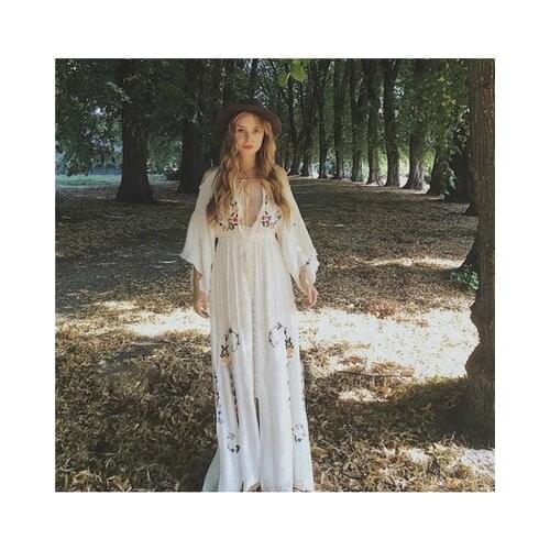 Top brand Solid Color V-neck Heavy Embroidery Long Dress high quality