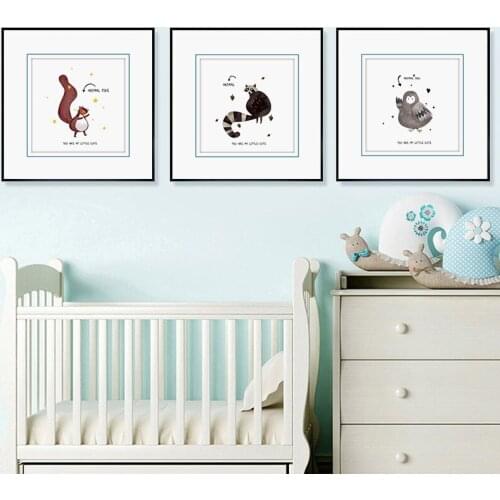 3 Pieces Cute Animal Squirrel bird Wall Art Canvas Painting Nordic Print Poster Nursery Pictures Kids Baby Bedroom Decor