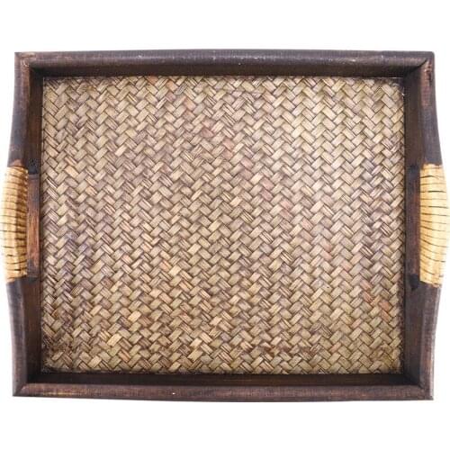 Multi-Functional Wooden Serving Trays With Handle Rectangle Handmade Rattan Bamboo Tea/Oil Trays Dessert/Coffee/Fruits Plate 30