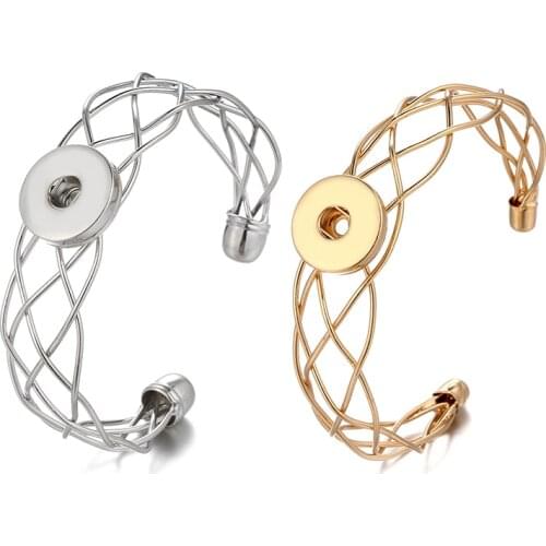 Fashion SG0085 Beauty Gauze type metal DIY snap Bracelet Bangle fit 18MM DIY snap buttons jewelry wholesale