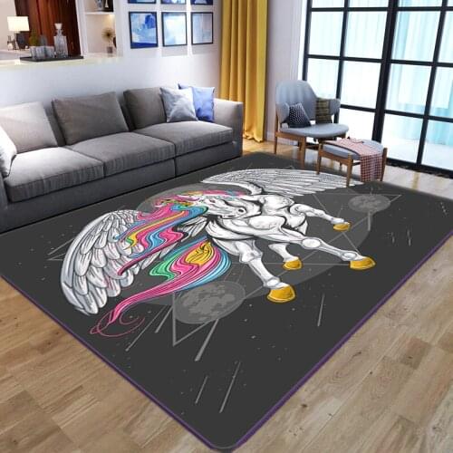 Cartoon 3D Unicorn Decor Area Rugs Soft Flannel Girls Bedroom Non-slip Floor Mat Child Play Crawl Large Carpets for Living Room
